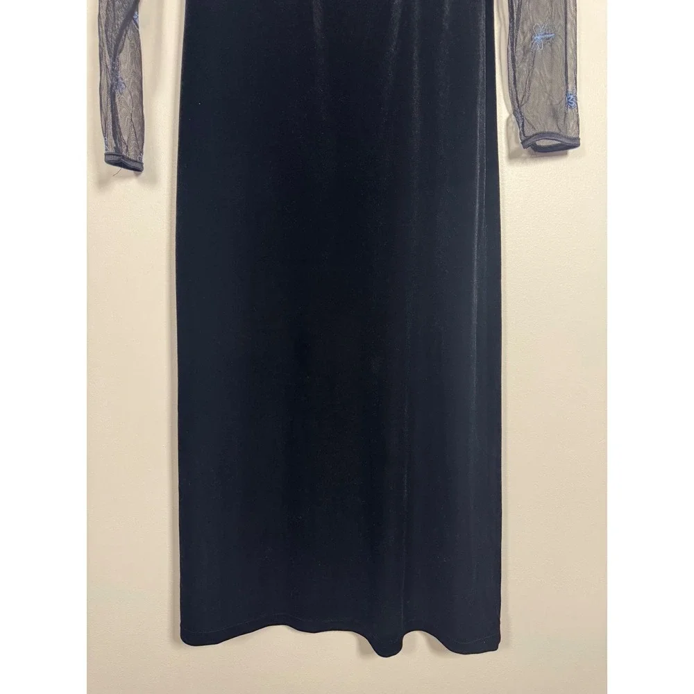 Dragonfly American Girl Kids Size 12 Maxi Dress Black Velvet Mesh Blue Floral‎